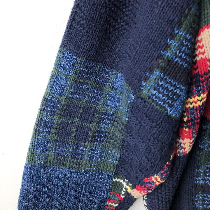 Vintage 90'S Nautica Check Pattern Cotton Knit Sweater, Men's Size L cotton navy blue type Vintage Second Hand