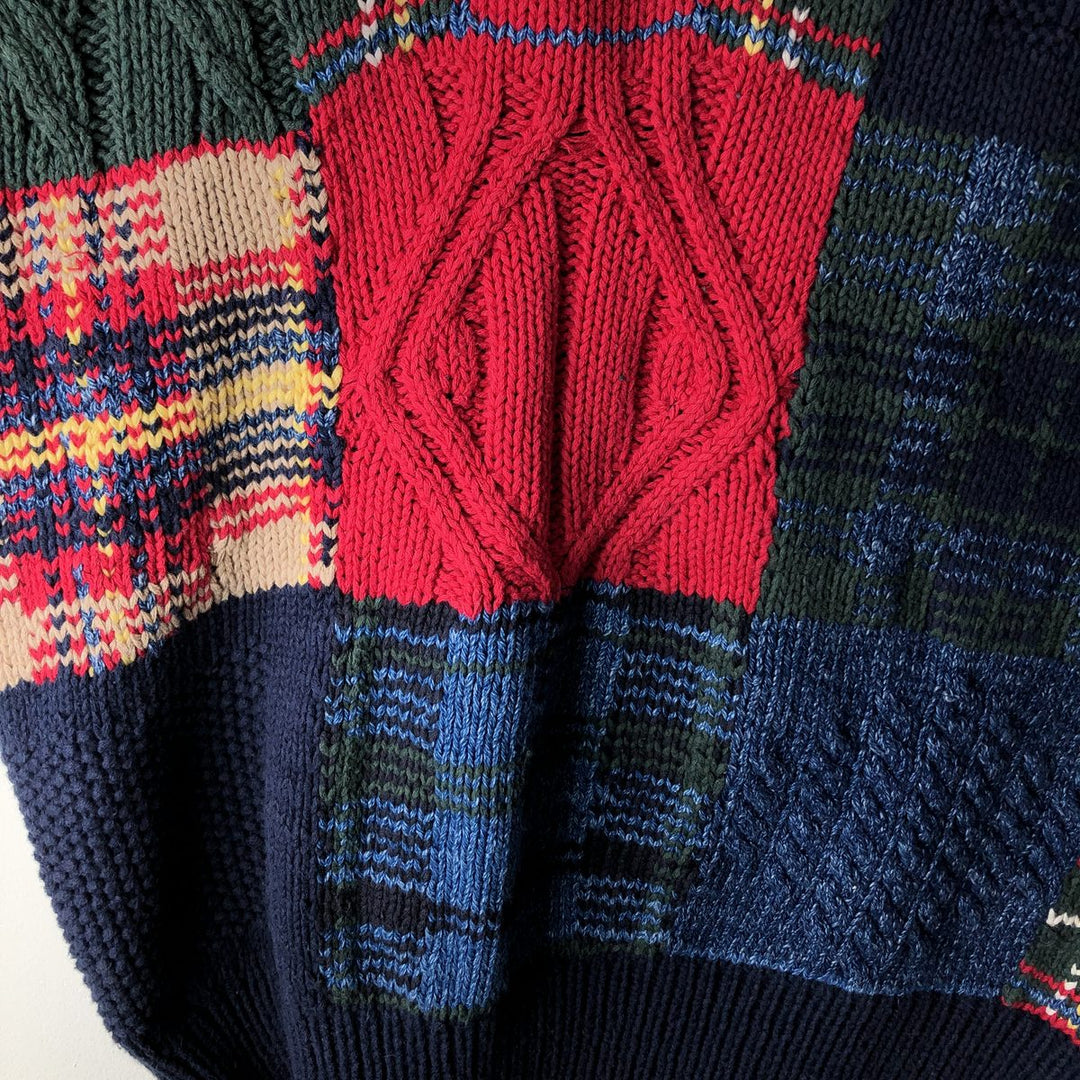 Vintage 90'S Nautica Check Pattern Cotton Knit Sweater, Men's Size L cotton navy blue type Vintage Second Hand