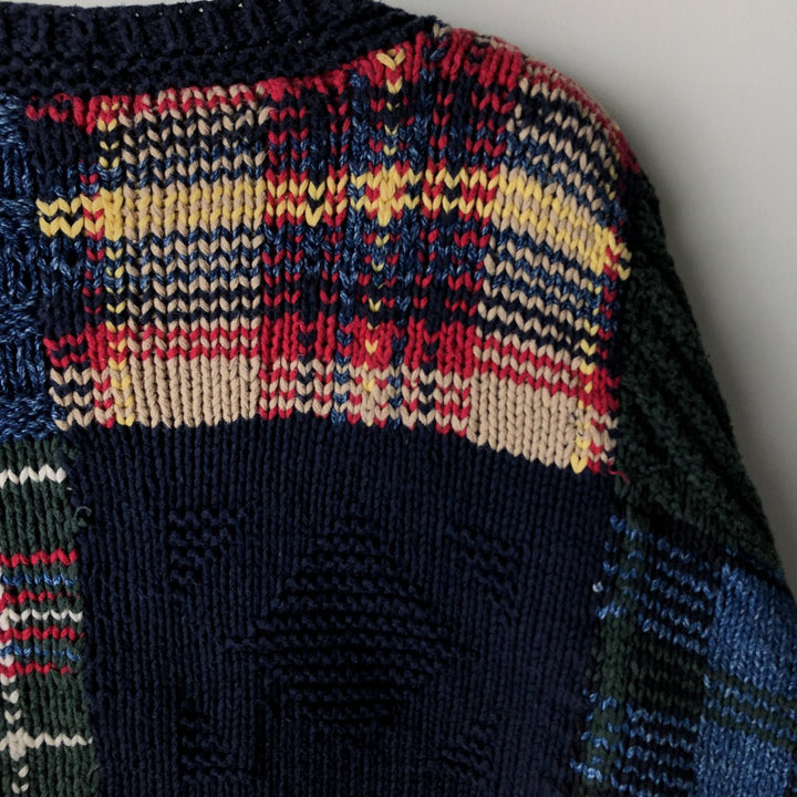 Vintage 90'S Nautica Check Pattern Cotton Knit Sweater, Men's Size L cotton navy blue type Vintage Second Hand