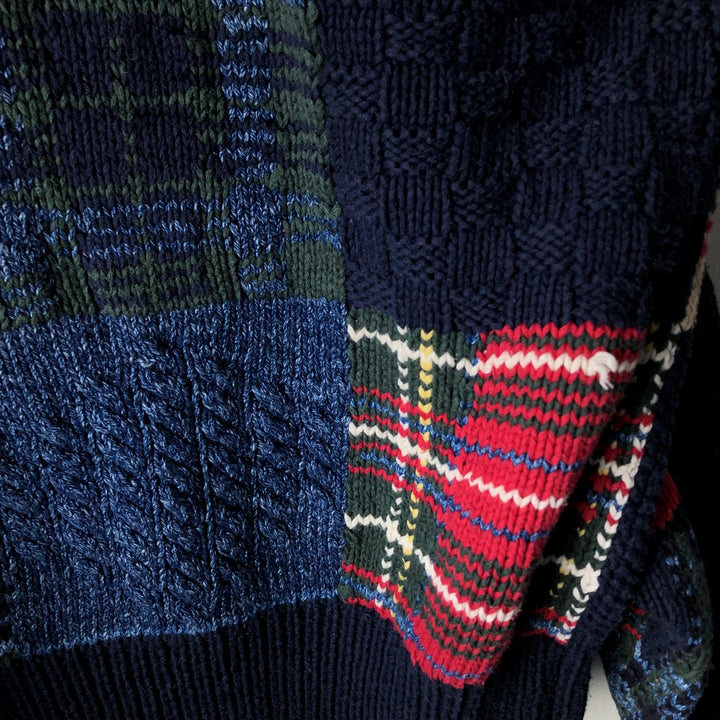 Vintage 90'S Nautica Check Pattern Cotton Knit Sweater, Men's Size L cotton navy blue type Vintage Second Hand