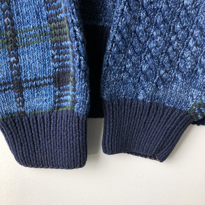 Vintage 90'S Nautica Check Pattern Cotton Knit Sweater, Men's Size L cotton navy blue type Vintage Second Hand
