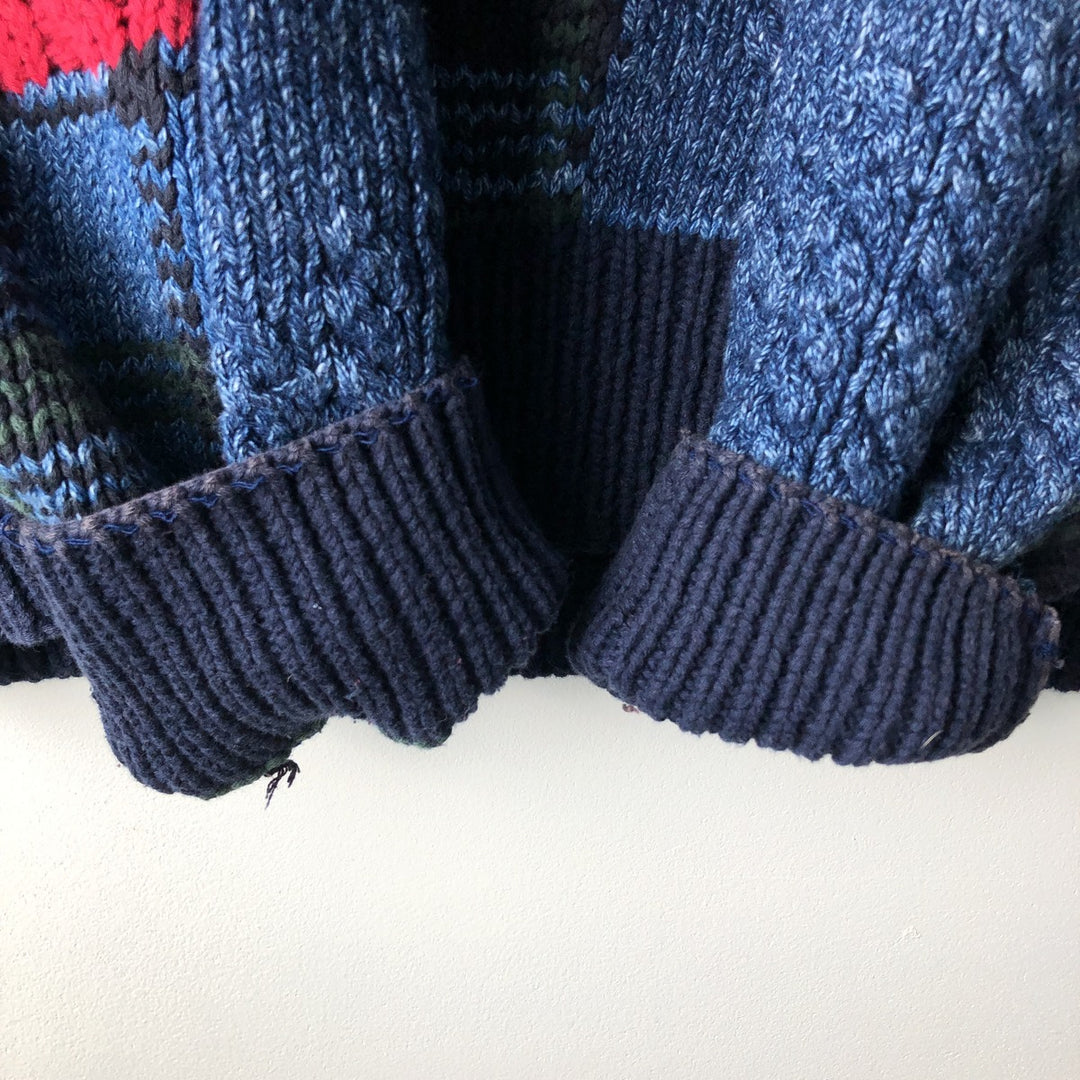 Vintage 90'S Nautica Check Pattern Cotton Knit Sweater, Men's Size L cotton navy blue type Vintage Second Hand
