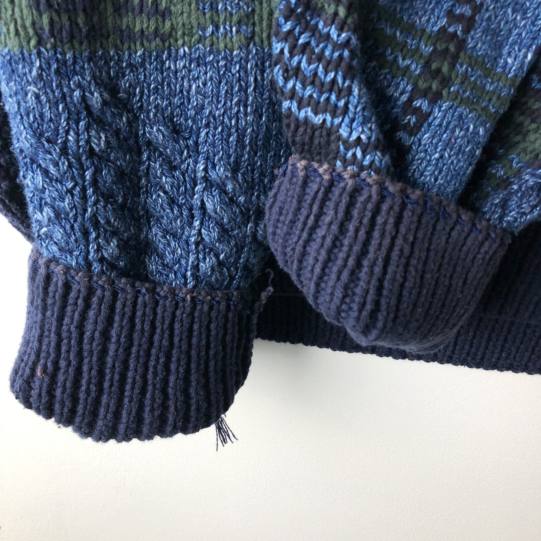 Vintage 90'S Nautica Check Pattern Cotton Knit Sweater, Men's Size L cotton navy blue type Vintage Second Hand