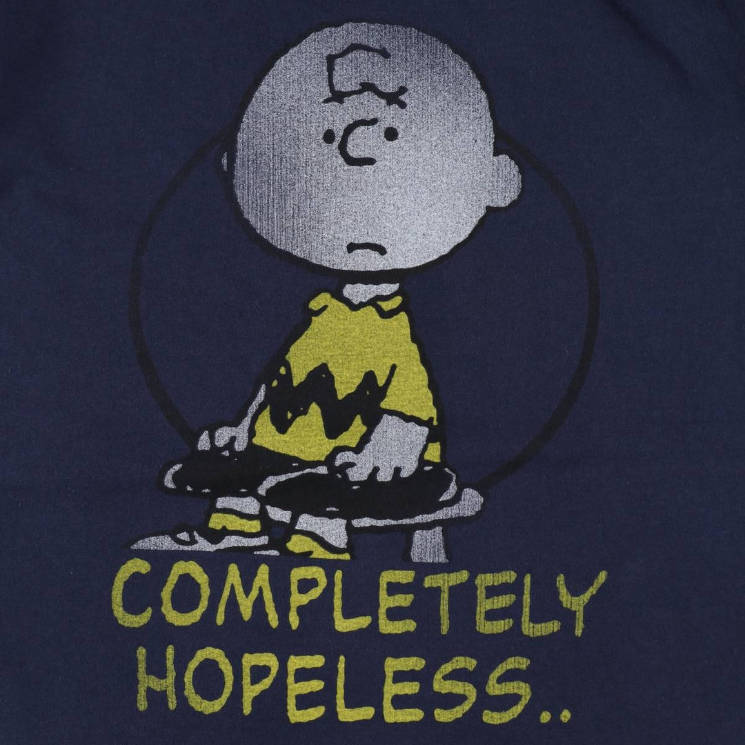 PEANUTS Charlie Brown Character Print T-Shirt (Men's Size M) cotton navy blue type Vintage Second Hand