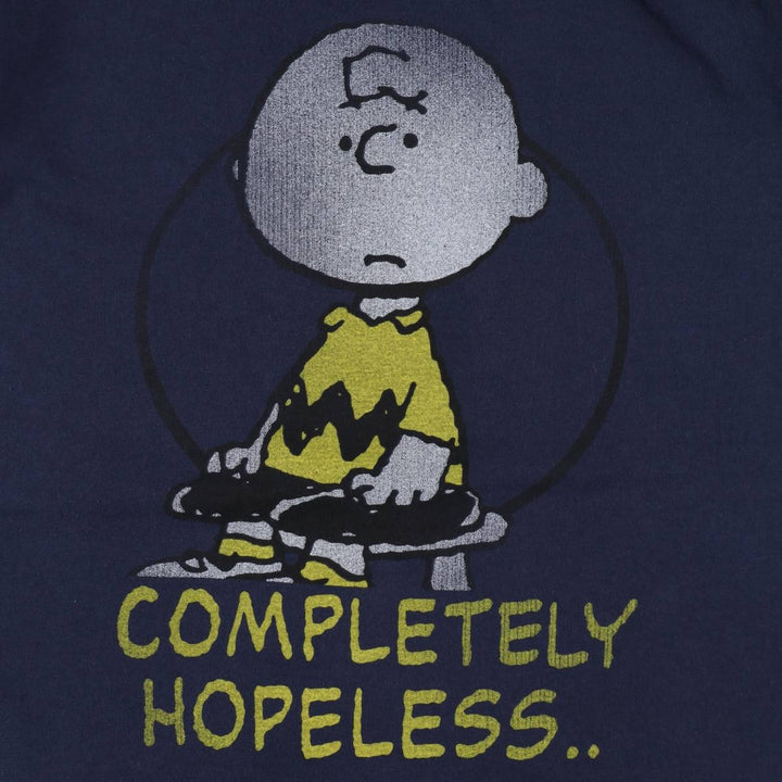 PEANUTS Charlie Brown Character Print T-Shirt (Men's Size M) cotton navy blue type Vintage Second Hand