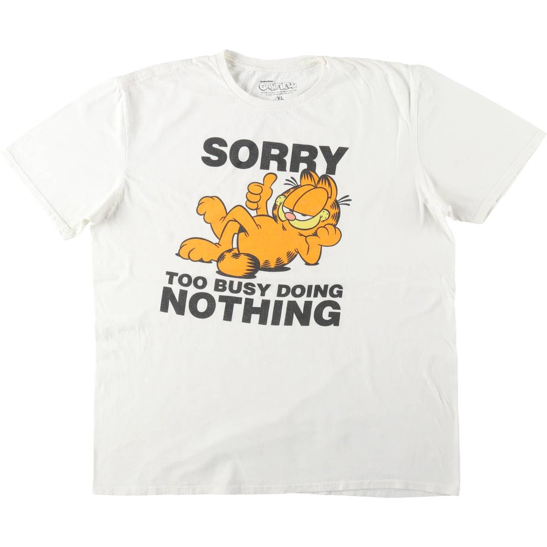 GARFIELD Garfield character print T-shirt, men's XL size cotton white type Vintage Second Hand