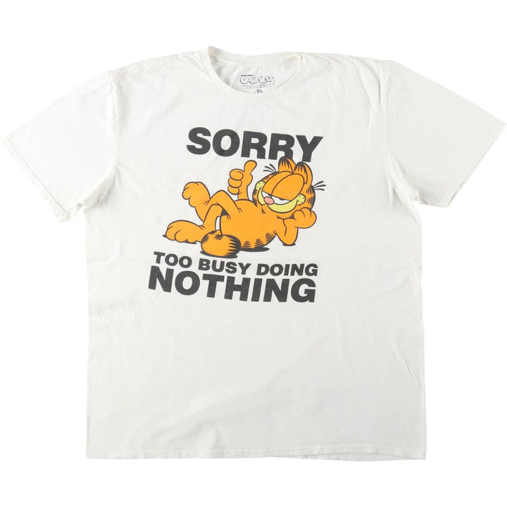 GARFIELD Garfield character print T-shirt, men's XL size cotton white type Vintage Second Hand