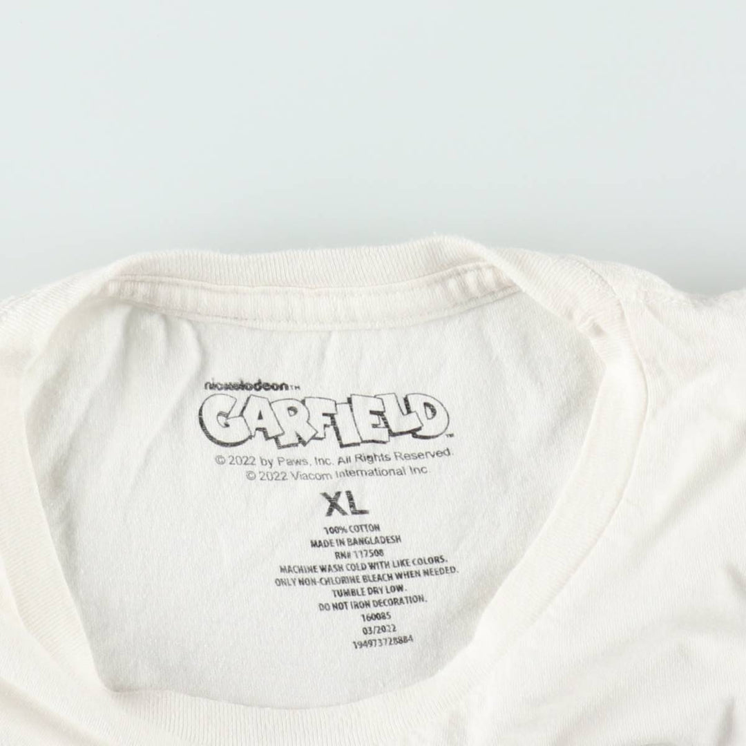 GARFIELD Garfield character print T-shirt, men's XL size cotton white type Vintage Second Hand