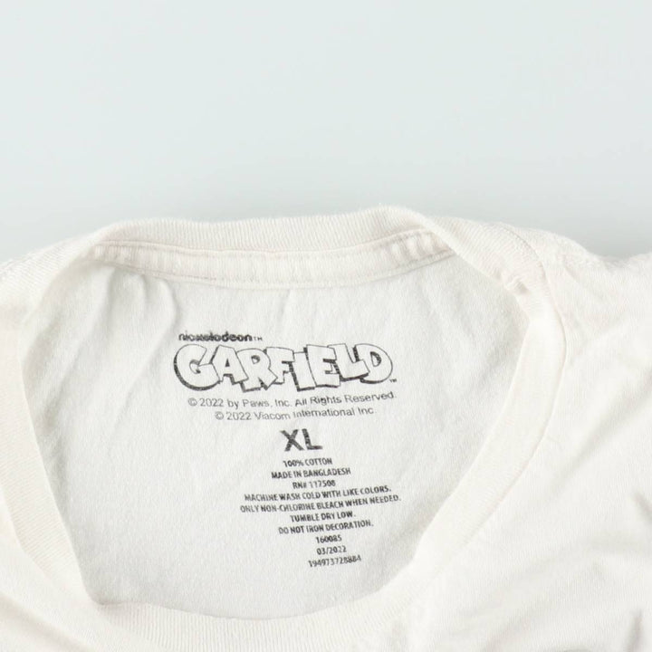 GARFIELD Garfield character print T-shirt, men's XL size cotton white type Vintage Second Hand