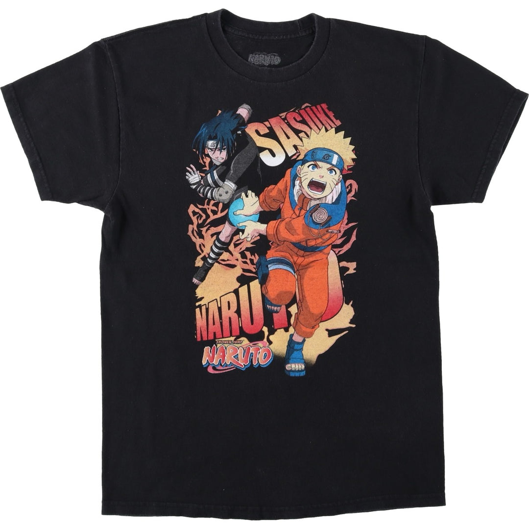 NARUTO Anime Character Print T-Shirt Men's M Size cotton black type Vintage Second Hand