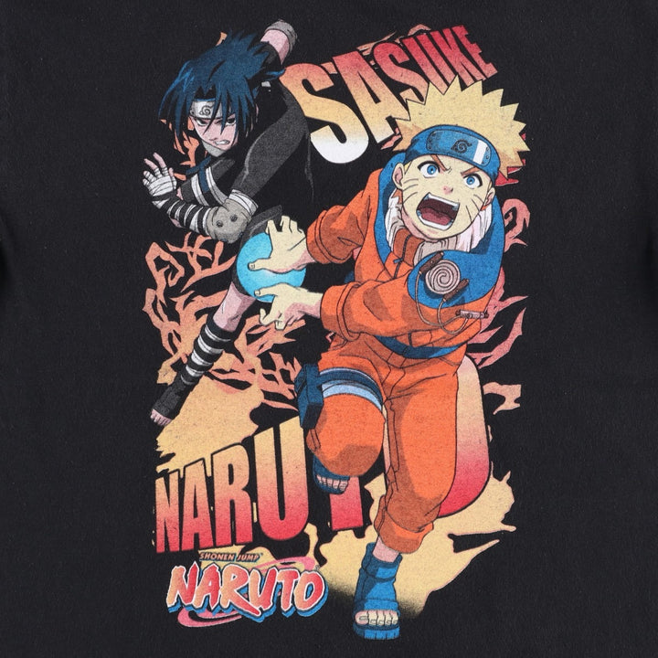 NARUTO Anime Character Print T-Shirt Men's M Size cotton black type Vintage Second Hand
