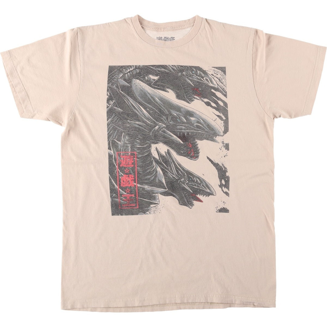 YU-GI-OH Anime Character Print T-Shirt (Men's Size L) cotton Beige type Vintage Second Hand