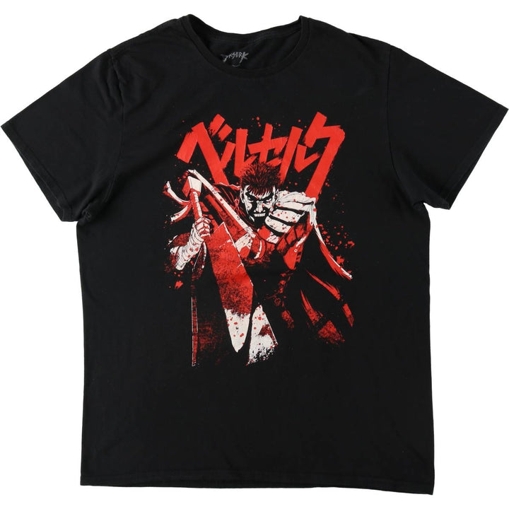 BERSERK Anime Character Print T-shirt, Men's Size L cotton black type Vintage Second Hand