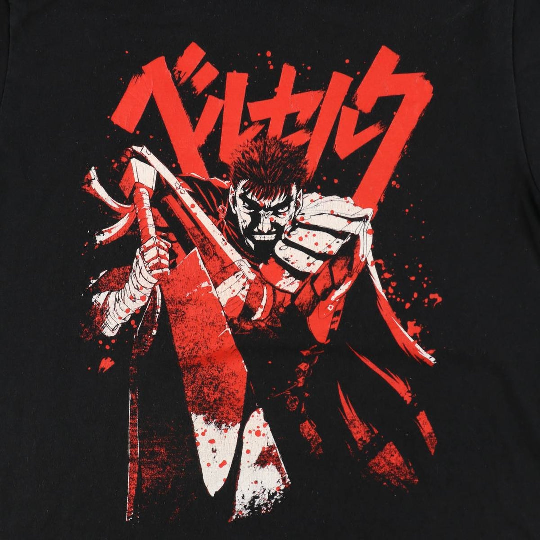 BERSERK Anime Character Print T-shirt, Men's Size L cotton black type Vintage Second Hand
