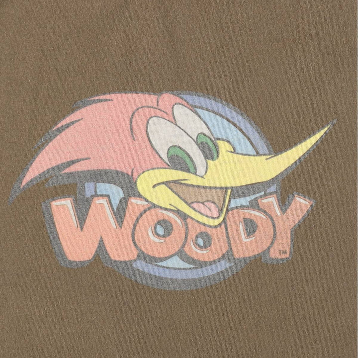 Woody Woodpecker anime character print T-shirt, men's size L (approx.) cotton brown type Vintage Second Hand