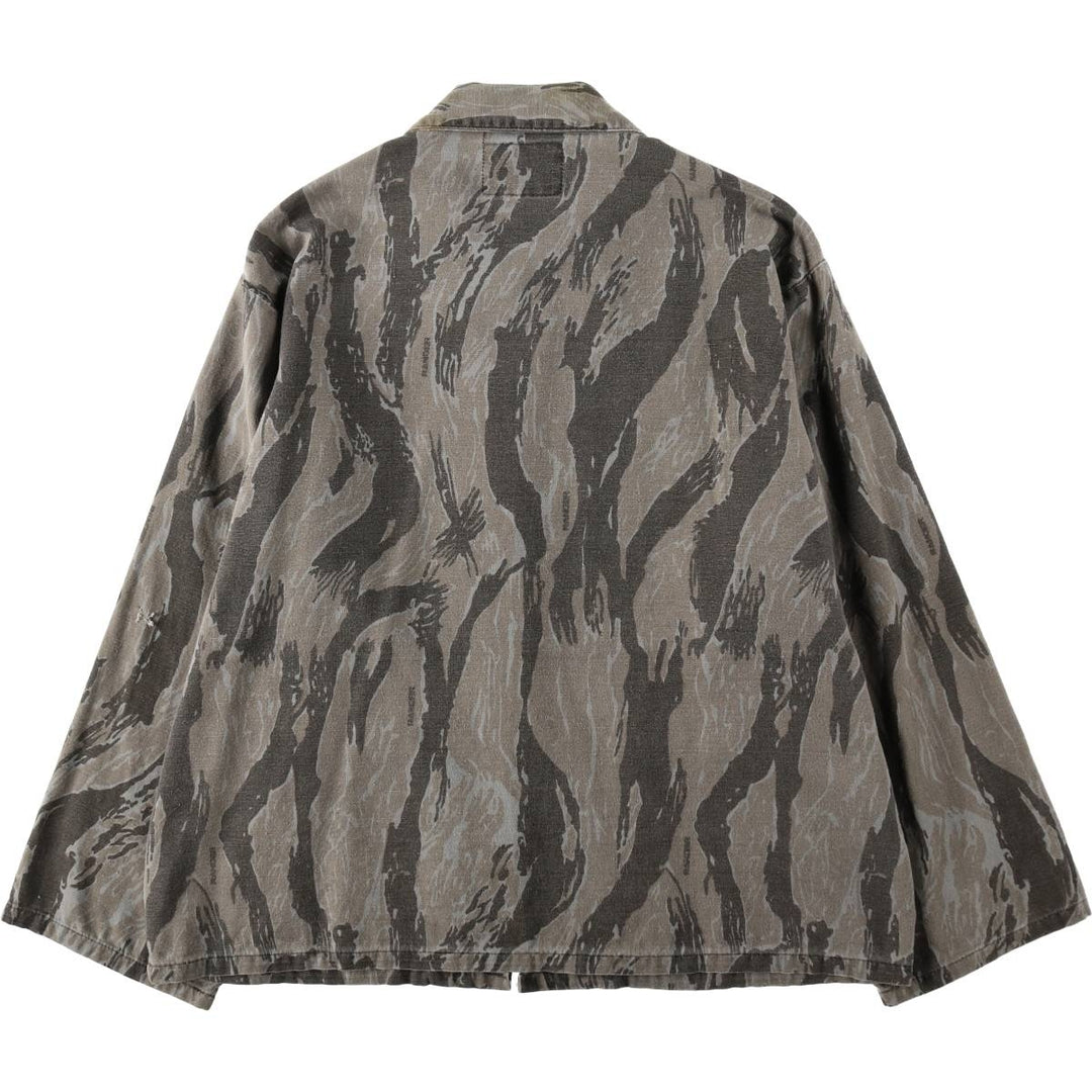 80'S Ranger Camouflage Pattern Tiger Stripe Camo Hunting Shirt Jacket, Made in USA, Men's XL (approx.), Vintage unclear gray type Vintage Second Hand
