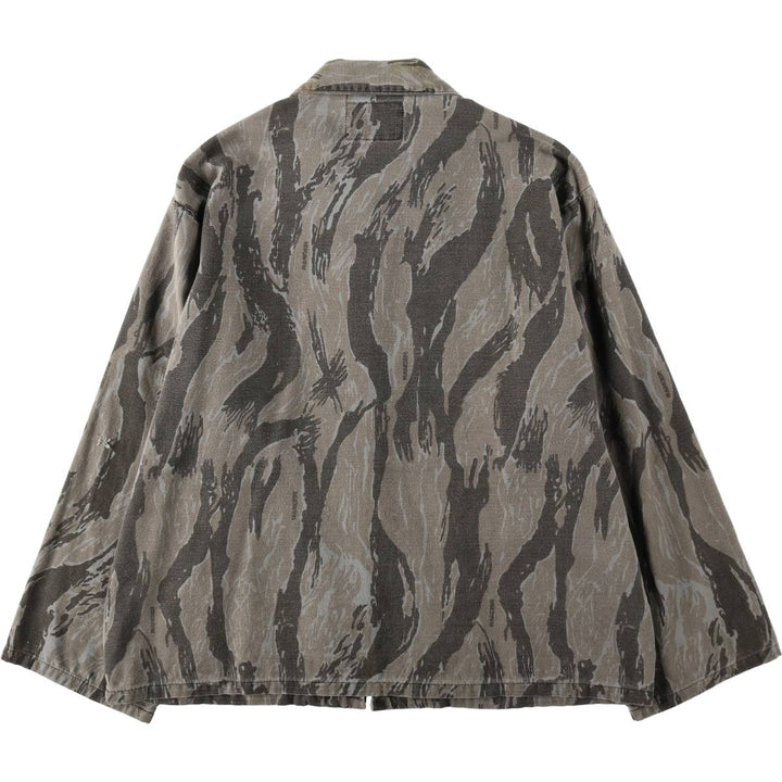 80'S Ranger Camouflage Pattern Tiger Stripe Camo Hunting Shirt Jacket, Made in USA, Men's XL (approx.), Vintage unclear gray type Vintage Second Hand