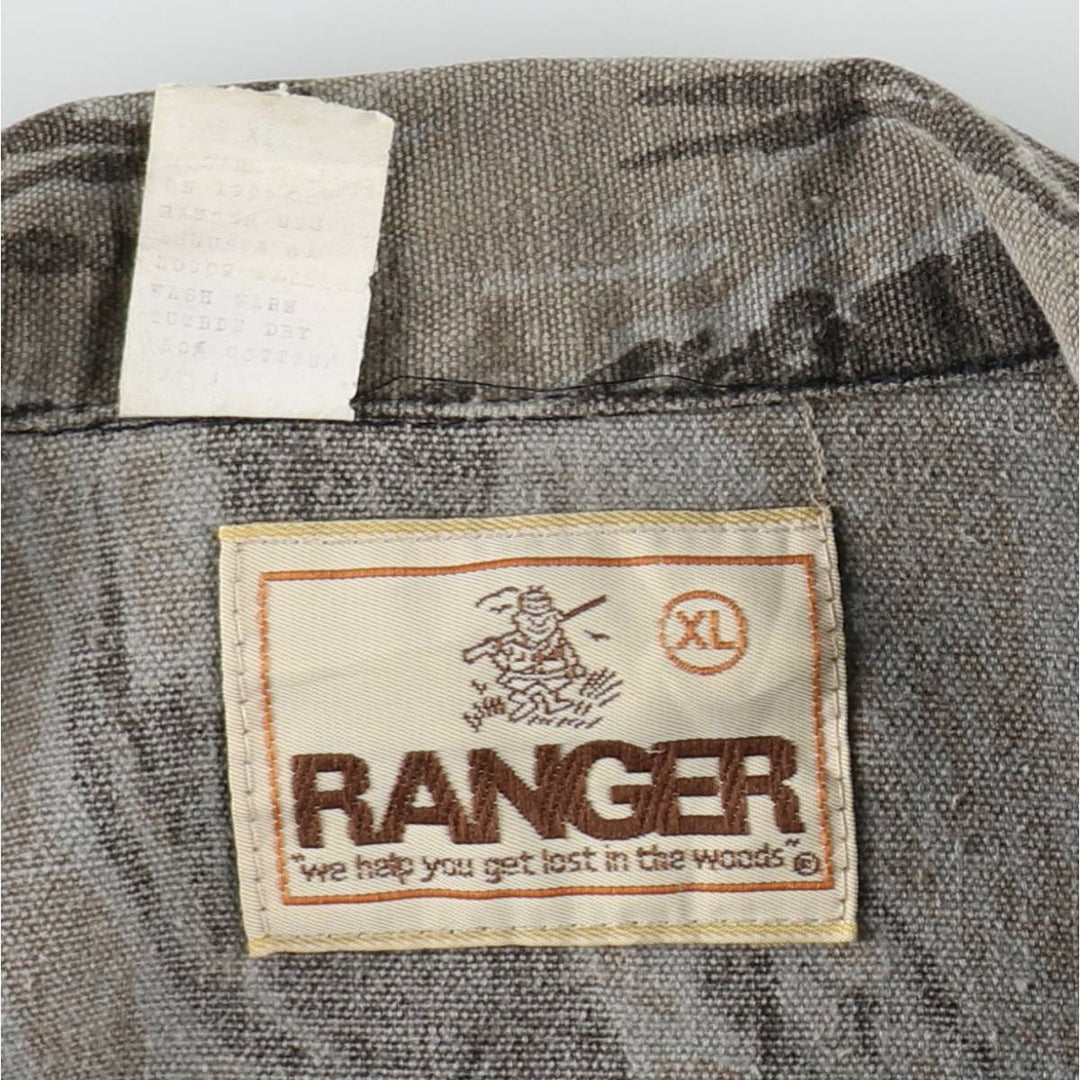 80'S Ranger Camouflage Pattern Tiger Stripe Camo Hunting Shirt Jacket, Made in USA, Men's XL (approx.), Vintage unclear gray type Vintage Second Hand