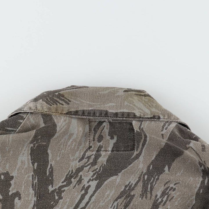 80'S Ranger Camouflage Pattern Tiger Stripe Camo Hunting Shirt Jacket, Made in USA, Men's XL (approx.), Vintage unclear gray type Vintage Second Hand