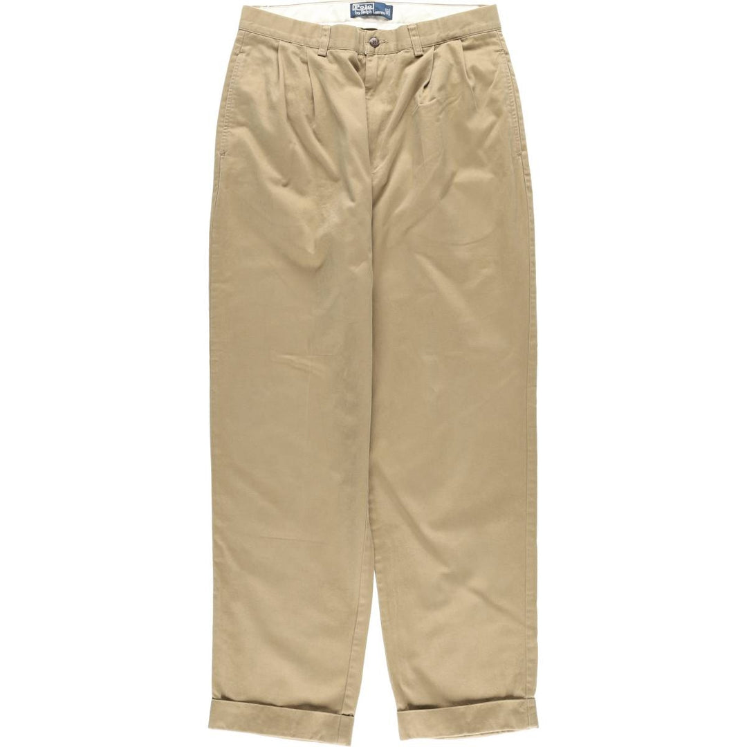 Ralph Lauren POLO by Ralph Lauren Two-pleat Chino Pants for Men, W33 equivalent cotton brown type Vintage Second Hand