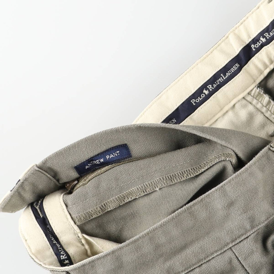 Ralph Lauren POLO RALPH LAUREN ANDREW PANT Two-pleat chino pants for men, size W33 cotton gray type Vintage Second Hand