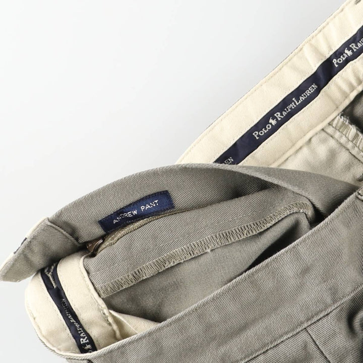 Ralph Lauren POLO RALPH LAUREN ANDREW PANT Two-pleat chino pants for men, size W33 cotton gray type Vintage Second Hand