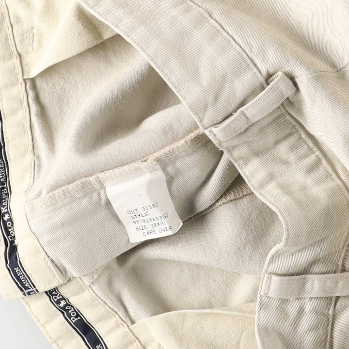 1990'S Ralph Lauren Polo Ralph Lauren Two-Pleat Chino Pants, Made in USA, Men's Size W38 (approx.), Vintage cotton Beige type Vintage Second Hand