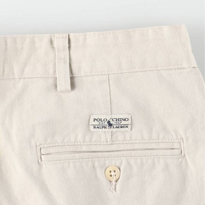 1990'S Ralph Lauren Polo Ralph Lauren Two-Pleat Chino Pants, Made in USA, Men's Size W38 (approx.), Vintage cotton Beige type Vintage Second Hand