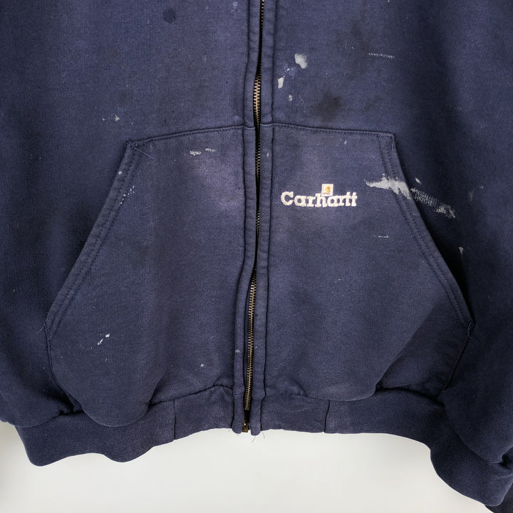 Carhartt Sweat Full Zip Hoodie Men's XXL cotton navy blue type Vintage Second Hand
