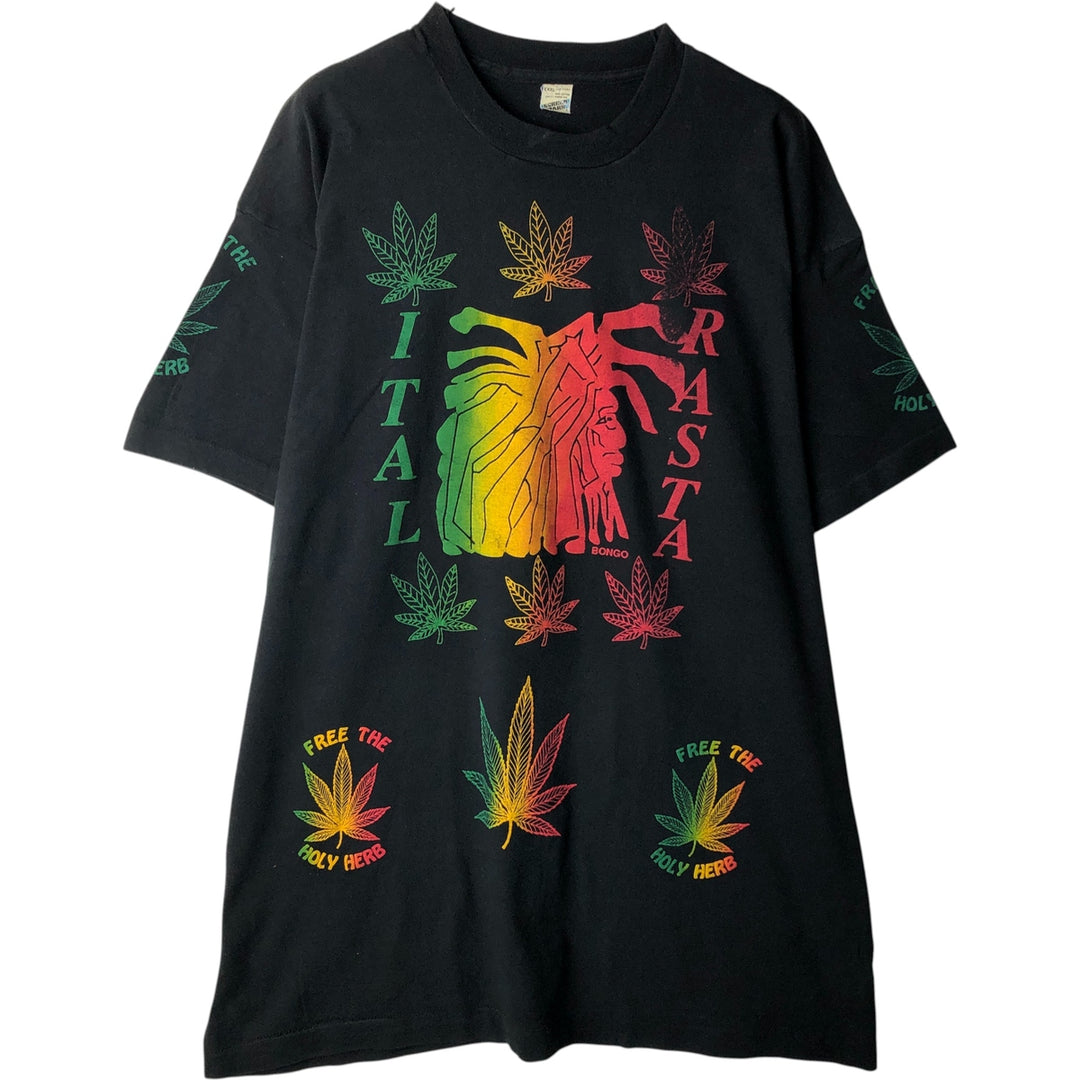 80'S Screen Stars Rasta Color Print T-Shirt, Oversized, Made in USA, Men's Size XXXL cotton black type Vintage Second Hand