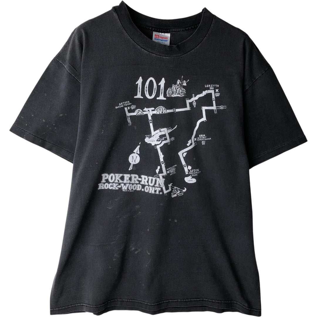 Vintage 90'S Hanes Heavyweight 101 Poker Run Motorcycle T-Shirt, Made in USA, Men's Size Large cotton Charcoal Vintage Second Hand