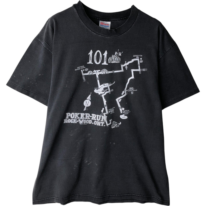 Vintage 90'S Hanes Heavyweight 101 Poker Run Motorcycle T-Shirt, Made in USA, Men's Size Large cotton Charcoal Vintage Second Hand