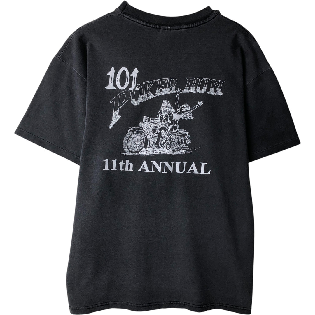 Vintage 90'S Hanes Heavyweight 101 Poker Run Motorcycle T-Shirt, Made in USA, Men's Size Large cotton Charcoal Vintage Second Hand