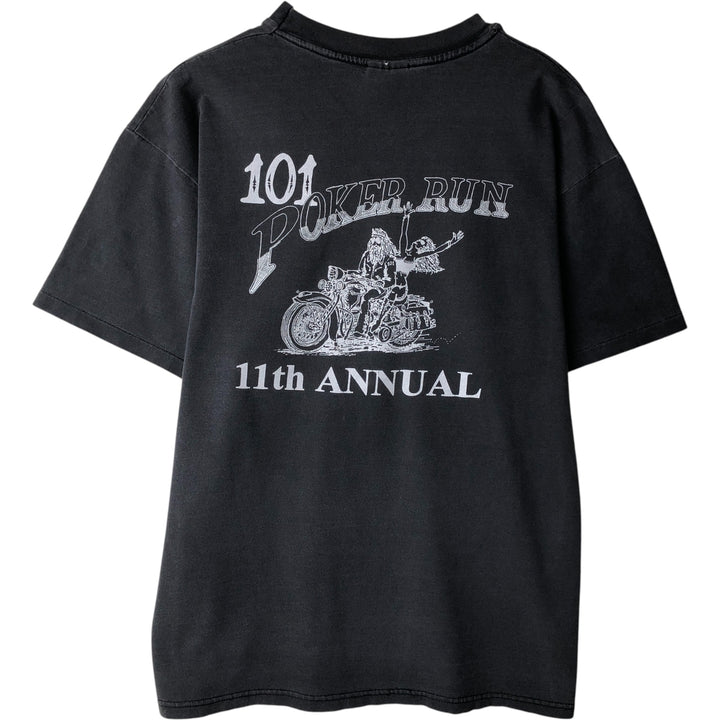 Vintage 90'S Hanes Heavyweight 101 Poker Run Motorcycle T-Shirt, Made in USA, Men's Size Large cotton Charcoal Vintage Second Hand