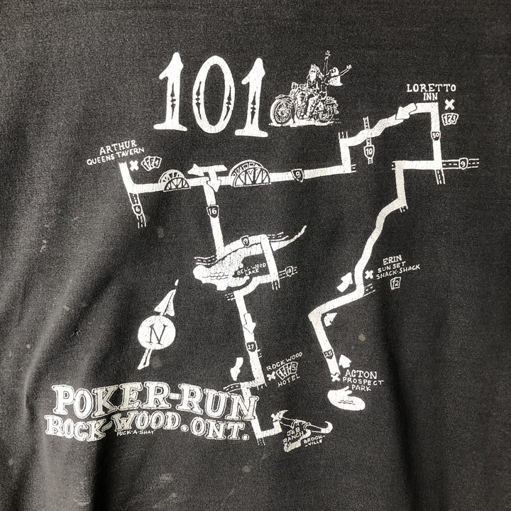 Vintage 90'S Hanes Heavyweight 101 Poker Run Motorcycle T-Shirt, Made in USA, Men's Size Large cotton Charcoal Vintage Second Hand