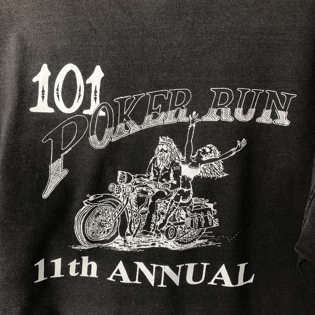 Vintage 90'S Hanes Heavyweight 101 Poker Run Motorcycle T-Shirt, Made in USA, Men's Size Large cotton Charcoal Vintage Second Hand