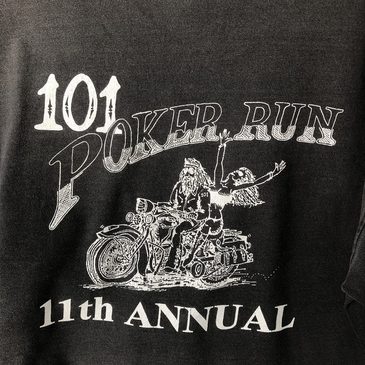 Vintage 90'S Hanes Heavyweight 101 Poker Run Motorcycle T-Shirt, Made in USA, Men's Size Large cotton Charcoal Vintage Second Hand