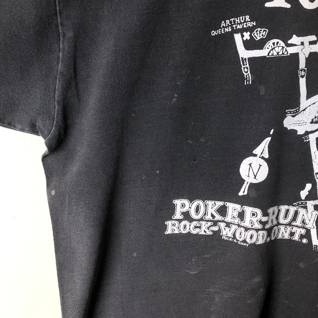 Vintage 90'S Hanes Heavyweight 101 Poker Run Motorcycle T-Shirt, Made in USA, Men's Size Large cotton Charcoal Vintage Second Hand