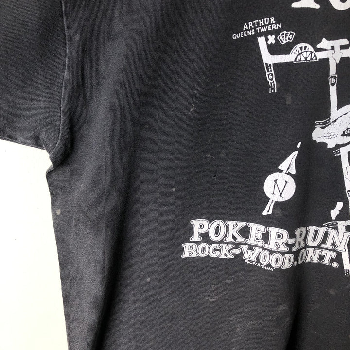 Vintage 90'S Hanes Heavyweight 101 Poker Run Motorcycle T-Shirt, Made in USA, Men's Size Large cotton Charcoal Vintage Second Hand
