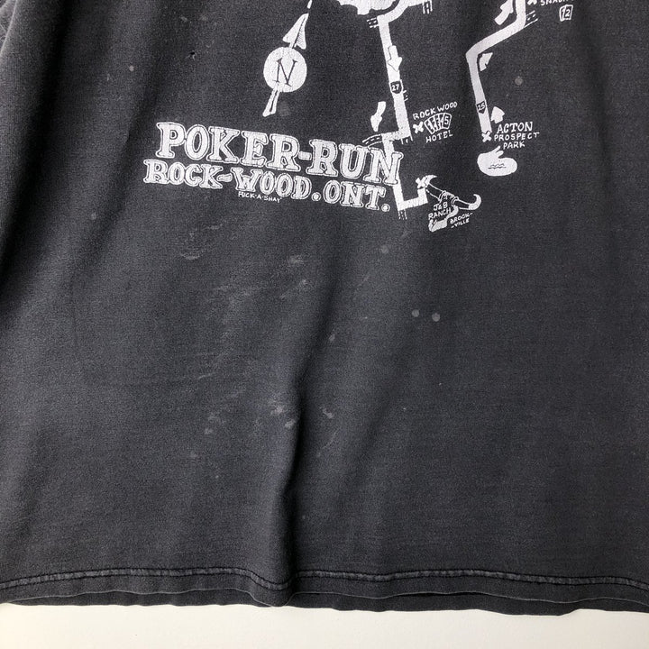 Vintage 90'S Hanes Heavyweight 101 Poker Run Motorcycle T-Shirt, Made in USA, Men's Size Large cotton Charcoal Vintage Second Hand