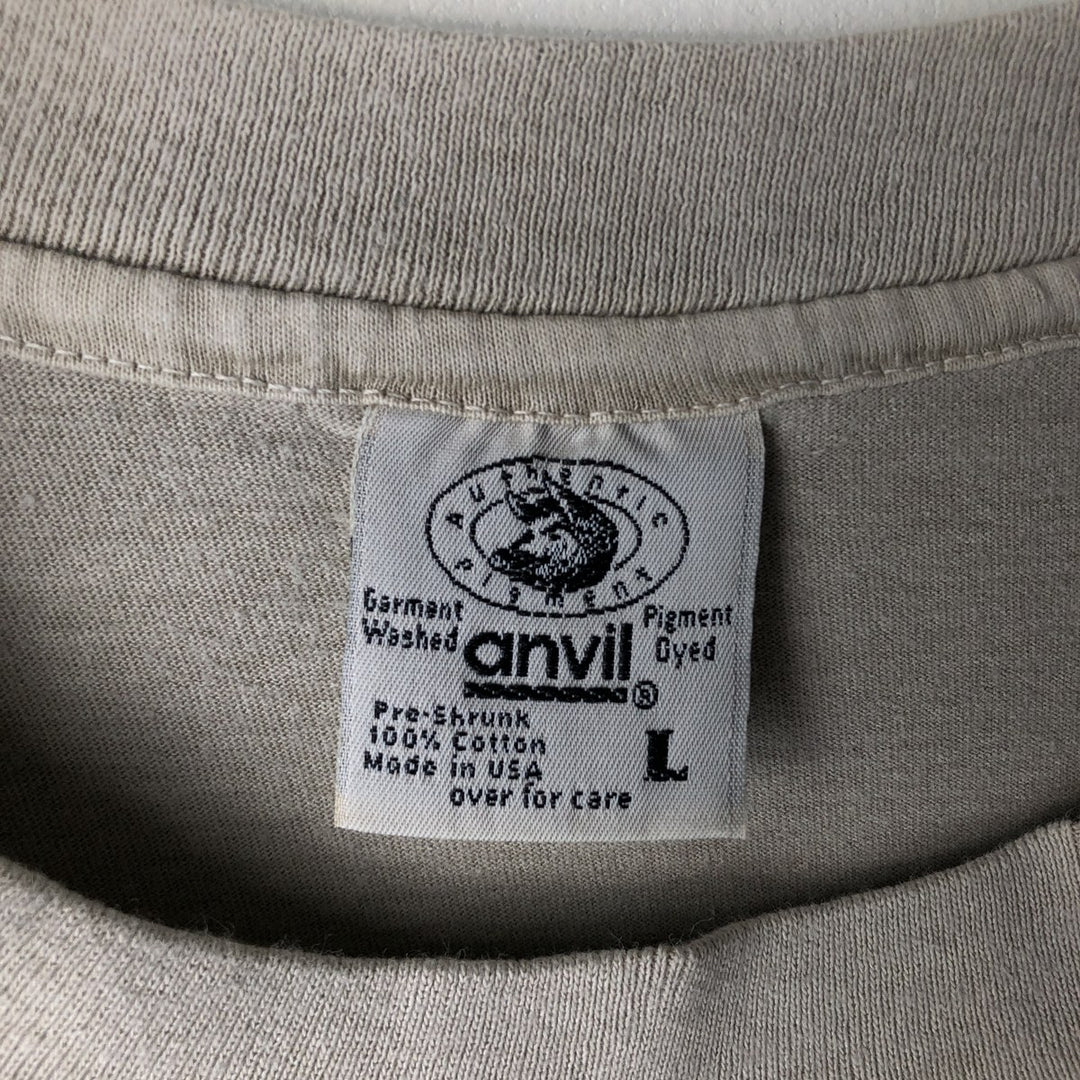 Vintage 90'S Anvil Fish Print Animal T-Shirt, Made in USA, Men's Size Large cotton Beige type Vintage Second Hand