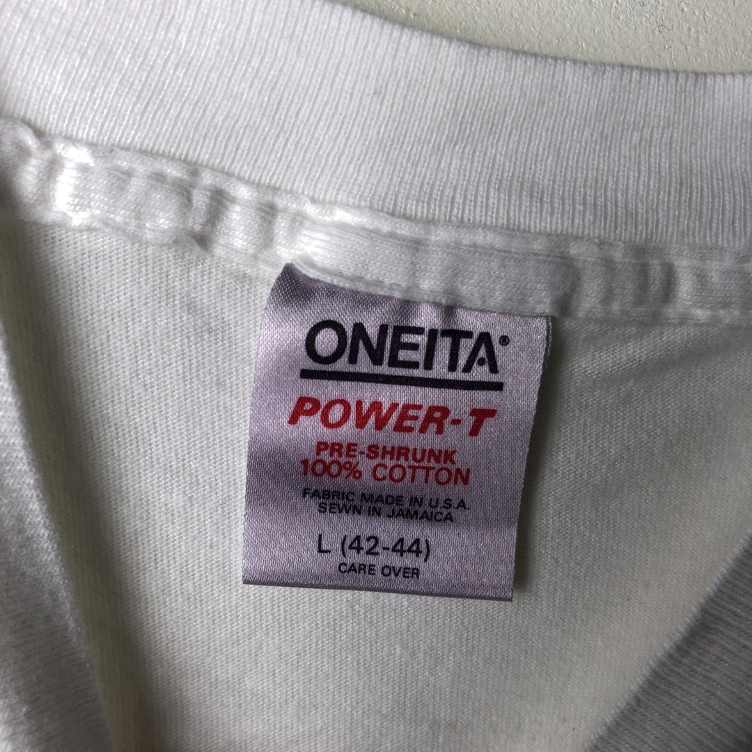 80'S Oneita Power-T San Segal Hawaii Large Print T-Shirt Made in USA Men's Size L cotton white type Vintage Second Hand