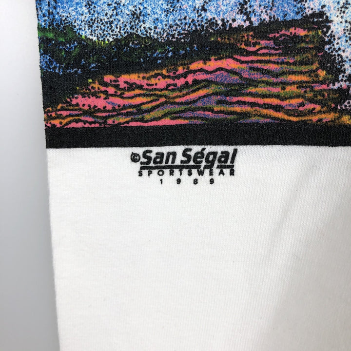 80'S Oneita Power-T San Segal Hawaii Large Print T-Shirt Made in USA Men's Size L cotton white type Vintage Second Hand