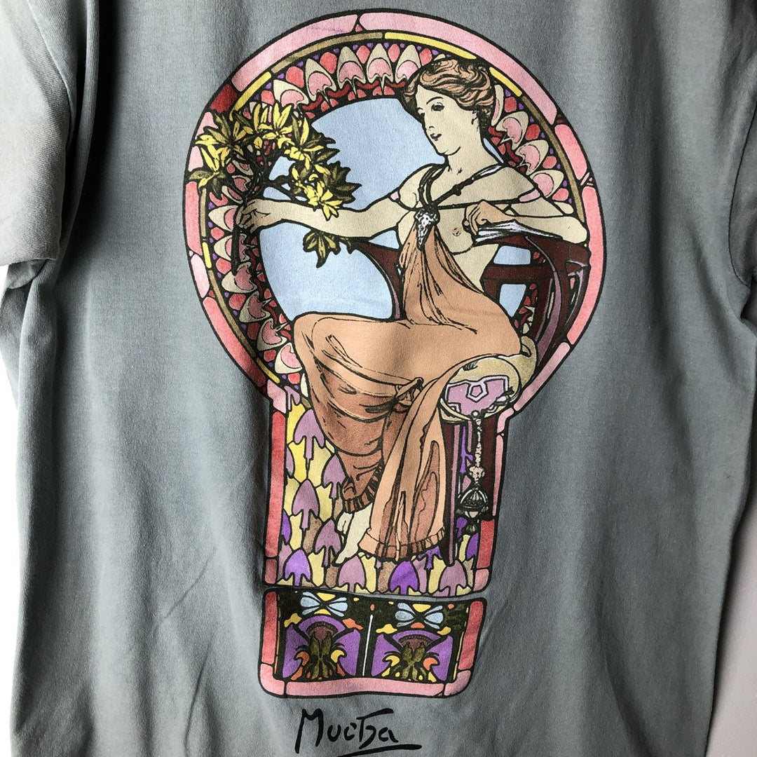2000'S Alphonse Mucha Art T-shirt, Men's Size L (approx.) cotton Mint green Vintage Second Hand