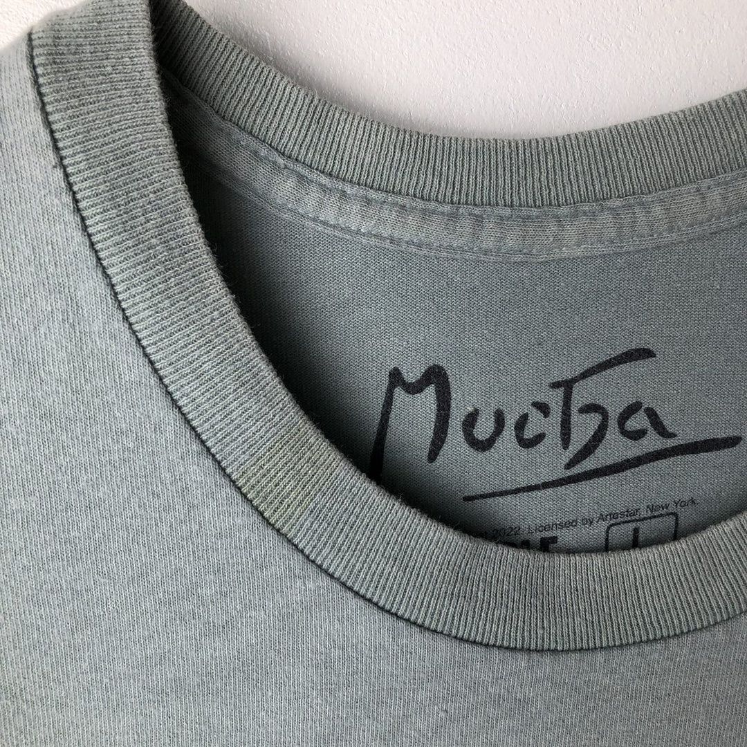 2000'S Alphonse Mucha Art T-shirt, Men's Size L (approx.) cotton Mint green Vintage Second Hand
