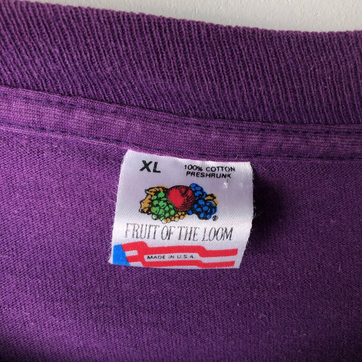 90'S Fruit of the Loom printed T-shirt, made in the USA, men's XL size, vintage cotton purple type Vintage Second Hand