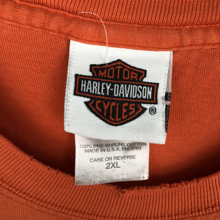 00'S Harley-Davidson Motorcycle Bike T-shirt Made in USA Men's XXL cotton orange type Vintage Second Hand