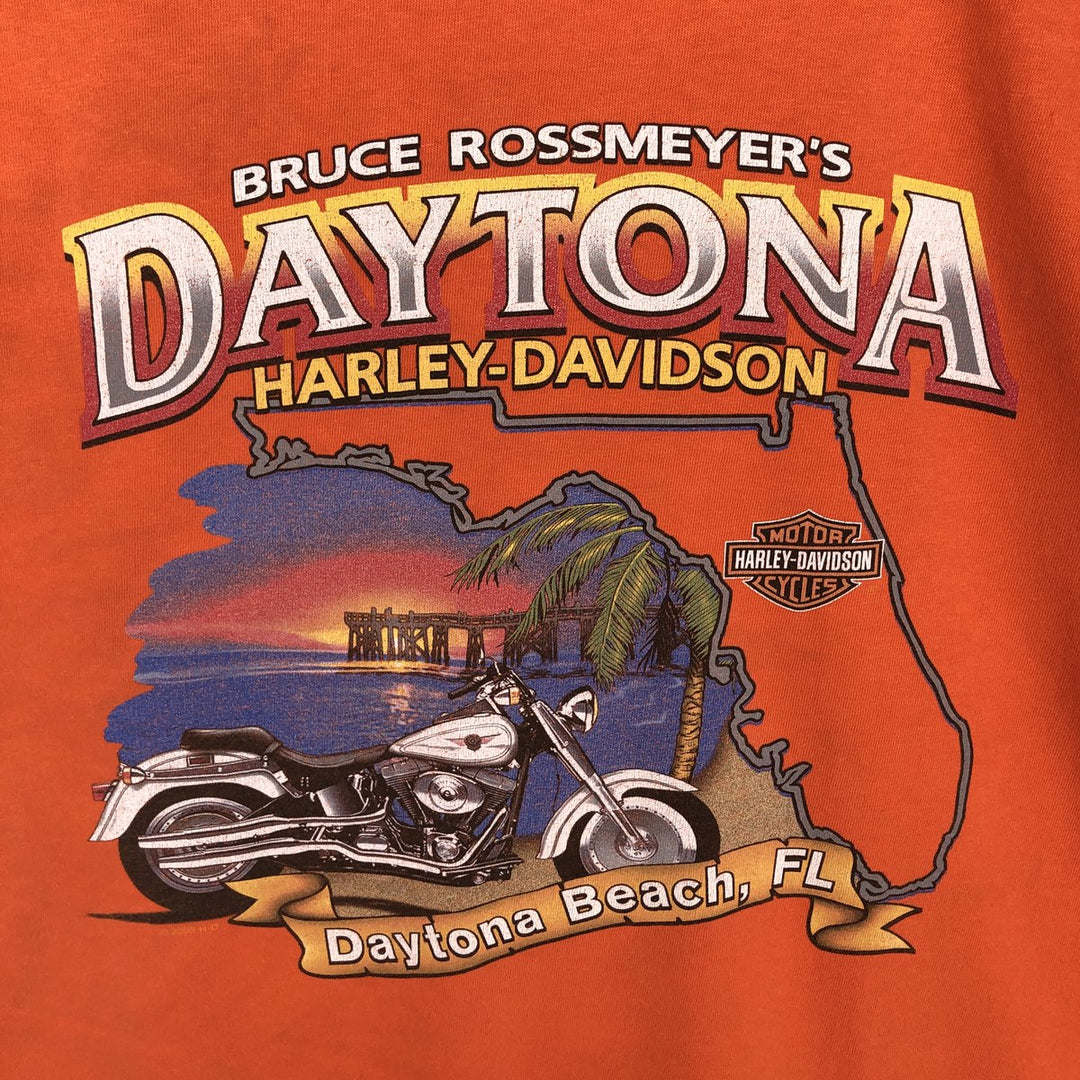 00'S Harley-Davidson Motorcycle Bike T-shirt Made in USA Men's XXL cotton orange type Vintage Second Hand
