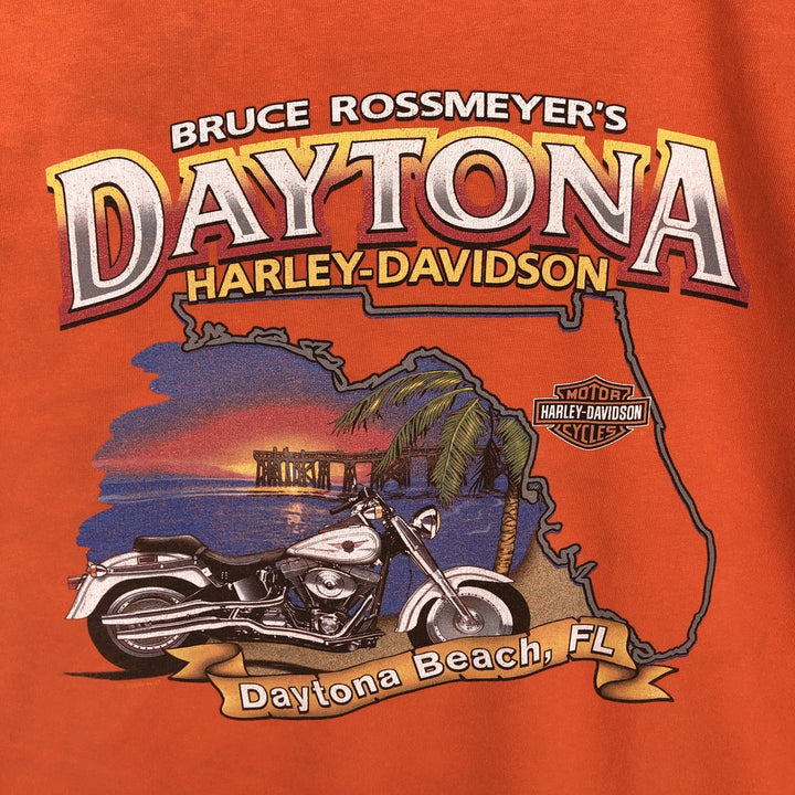 00'S Harley-Davidson Motorcycle Bike T-shirt Made in USA Men's XXL cotton orange type Vintage Second Hand