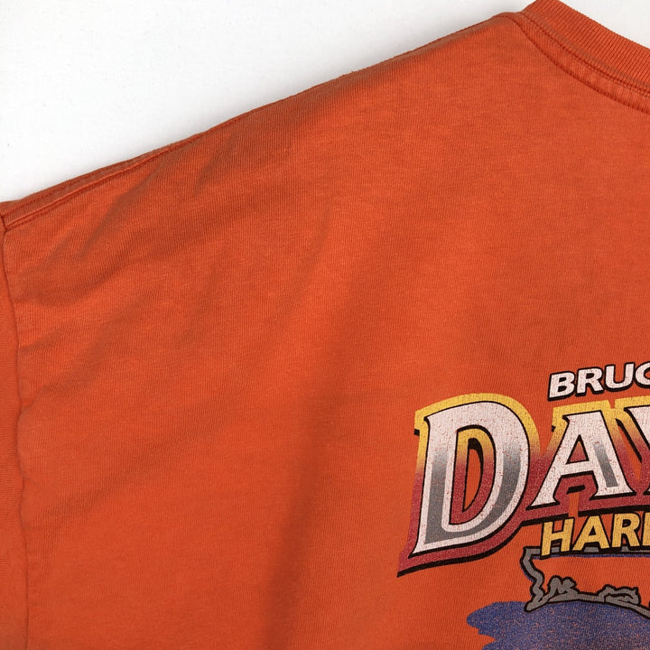 00'S Harley-Davidson Motorcycle Bike T-shirt Made in USA Men's XXL cotton orange type Vintage Second Hand